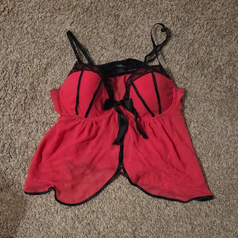 Apt. 9 Red and Black Lace Trim Chemise